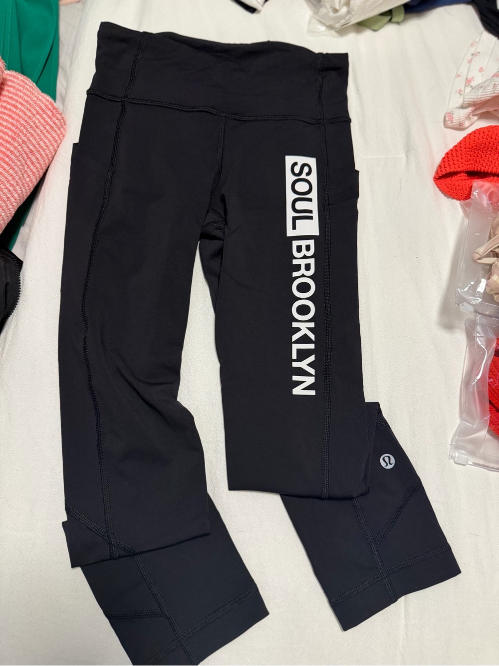soulcycle Black Leggings with White SOUL BROOKLYN Side Text